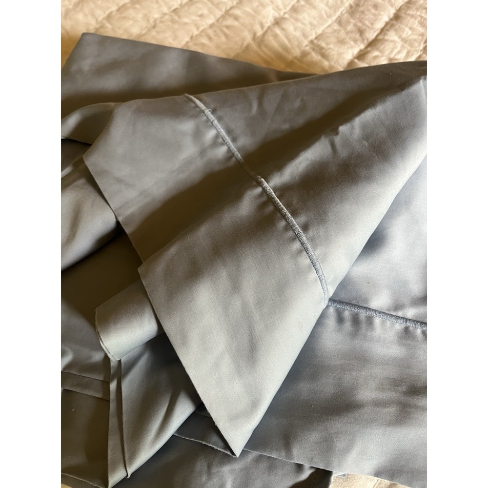 Lands End King Flat Sheet 100% Supima Cotton Blue Gray Sateen